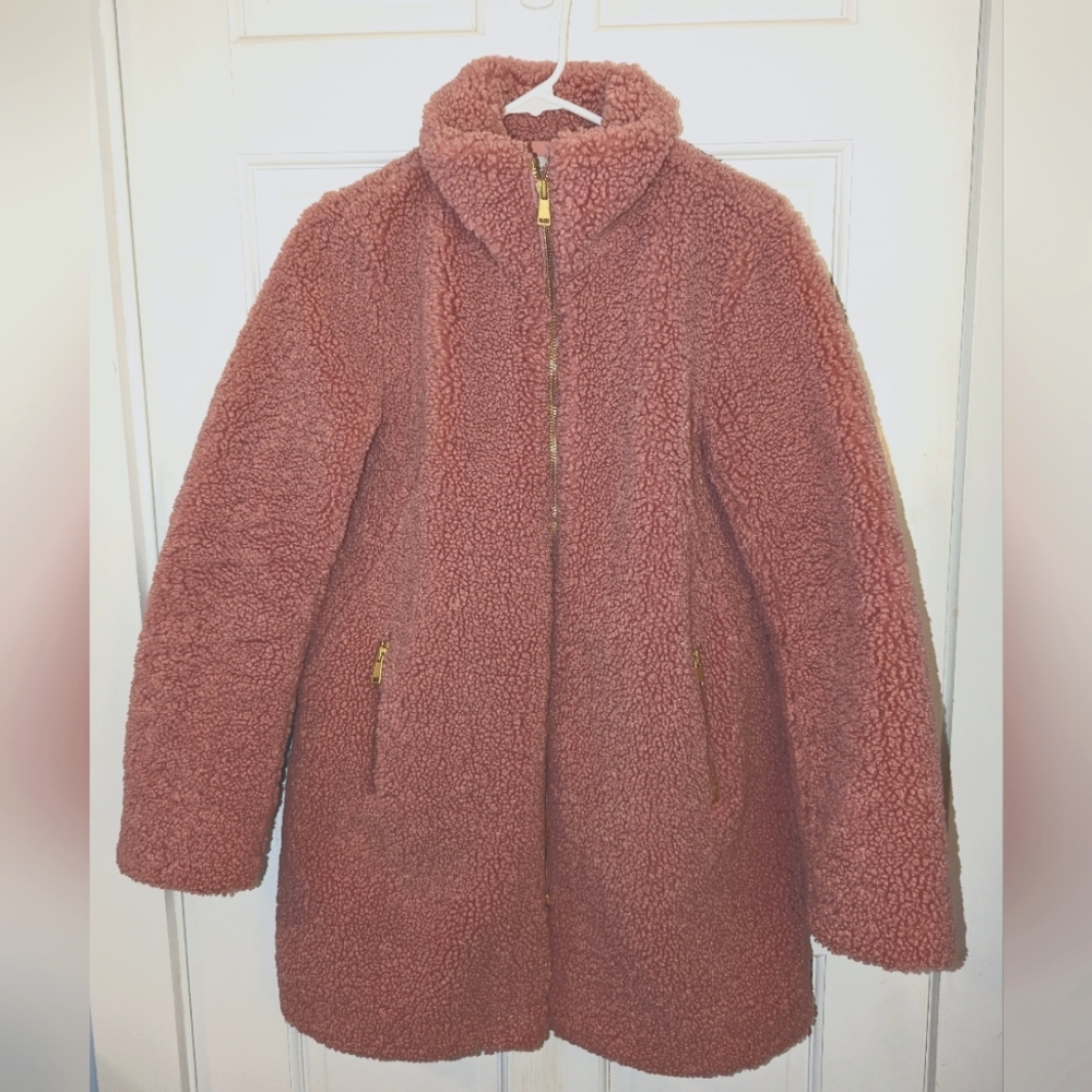 LOFT XS pink fuzzy long jacket